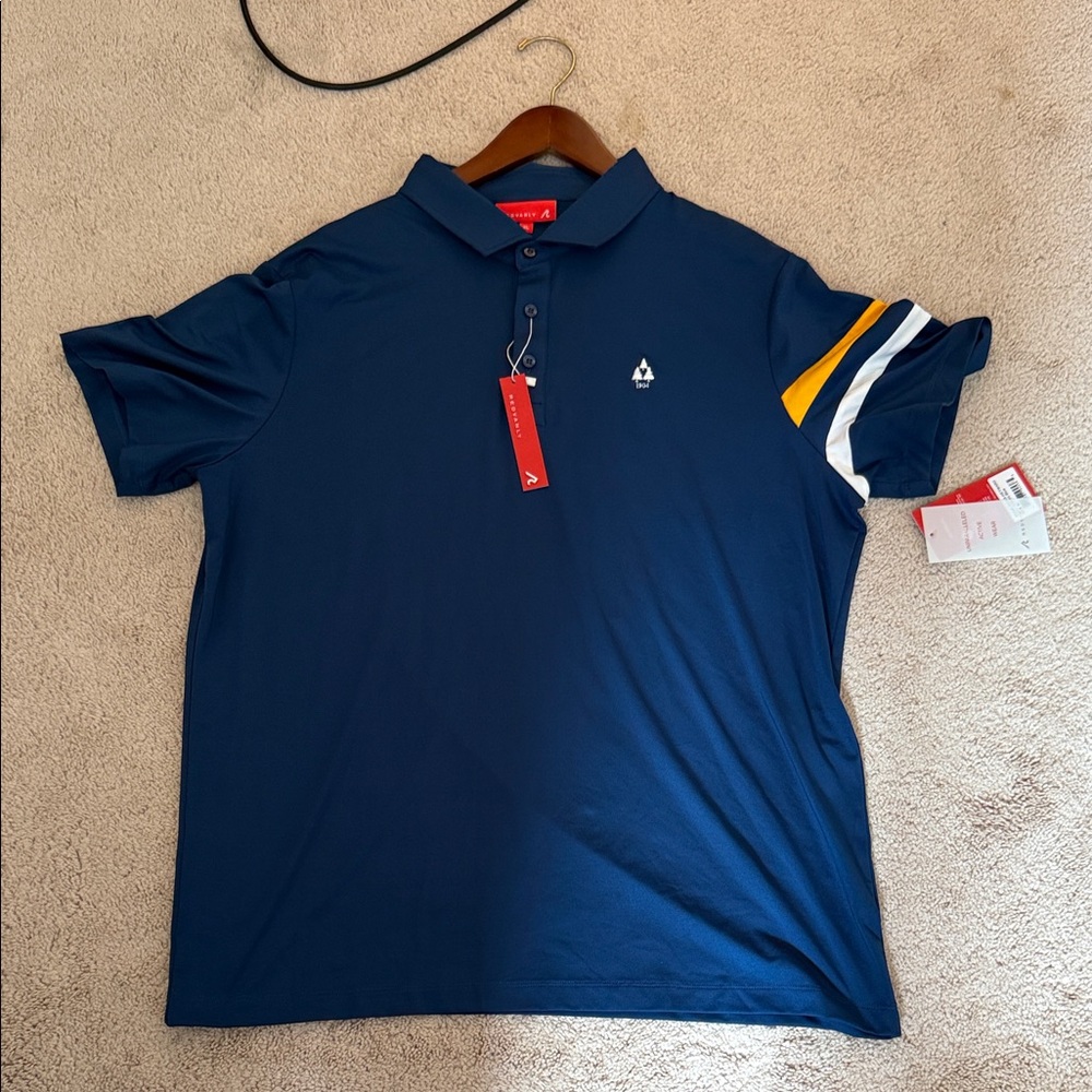Men's Navy Blue Golf Polo Shirt with Yellow Accent